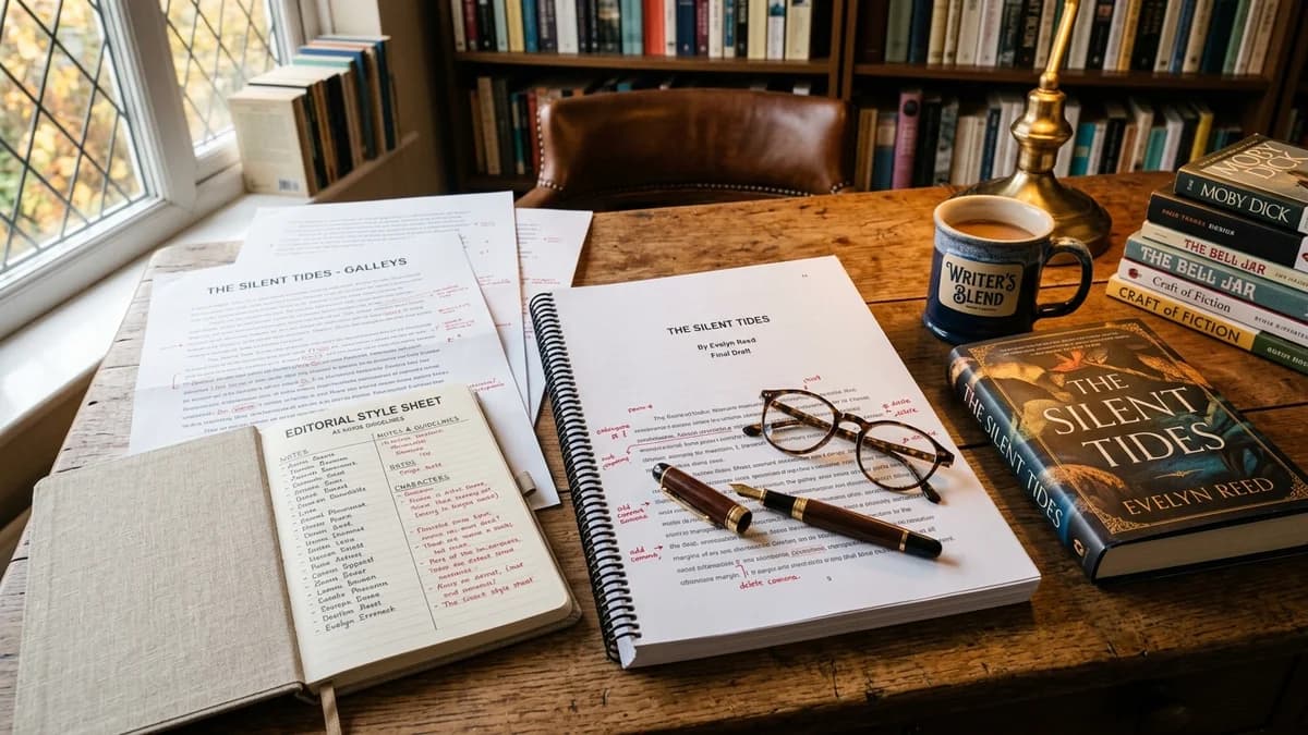Author manuscript pages with standard proofreading symbols, galley proofs, and editorial style sheet