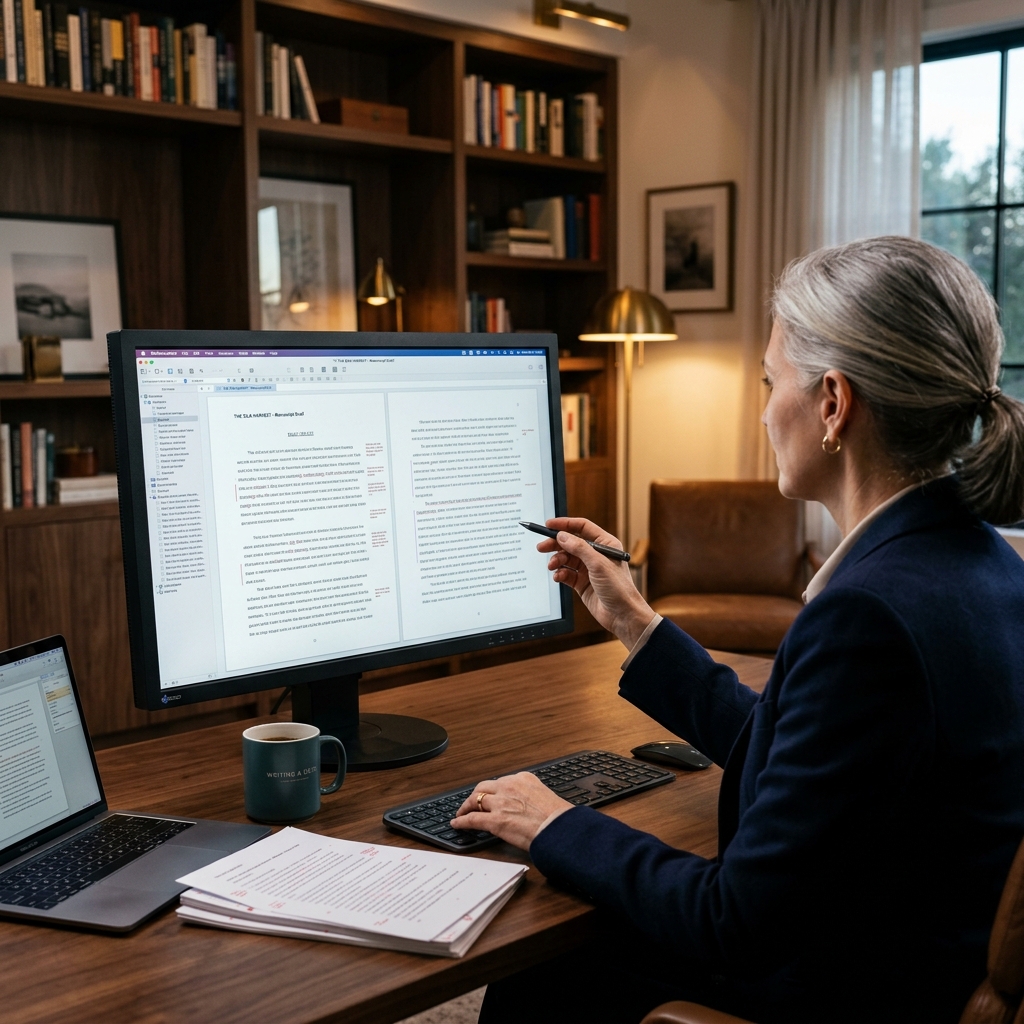 Human editor reviewing a document on screen
